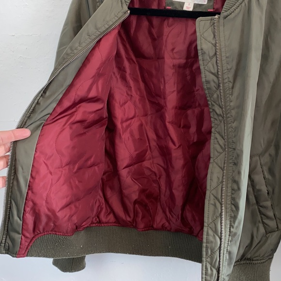 Xhilaration Green Bomber Burgundy Lining, Zip Pk Elastic Waist - Picture 6 of 8